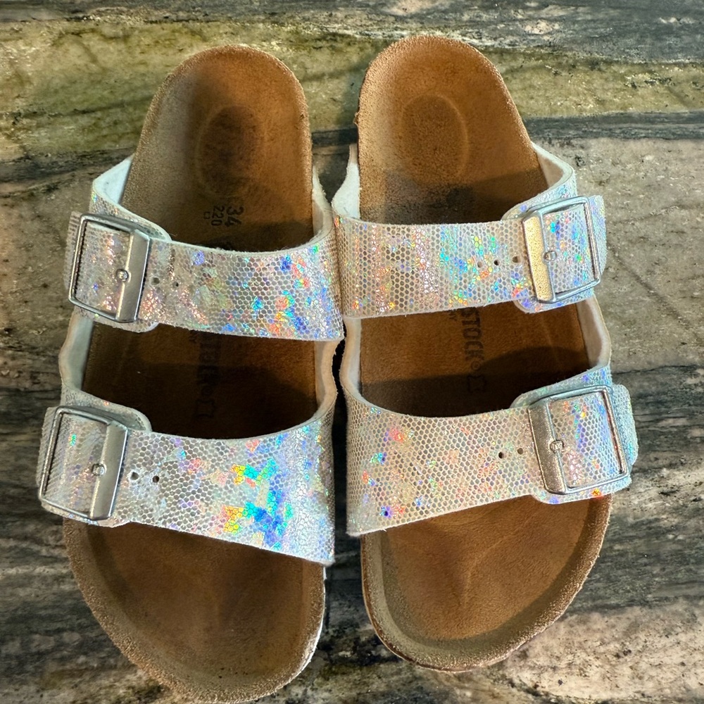 Birkenstock Silver Sandals Two-Strap Comfort